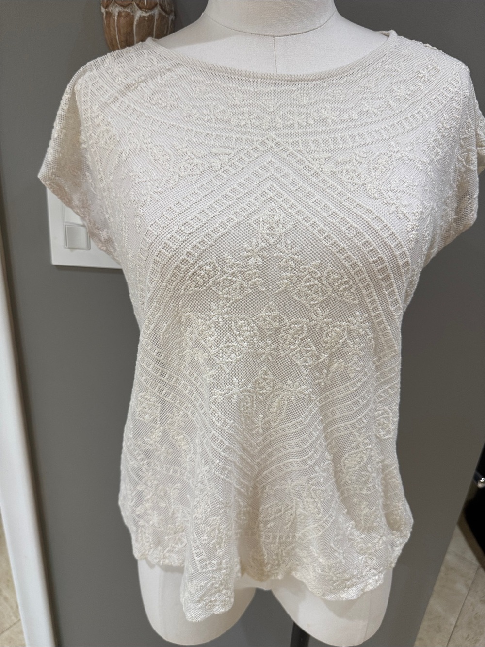 Lauren Ralph Lauren Ivory Short-Sleeve Lace-Texture Tee